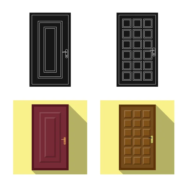 Geïsoleerde object van pictogram deur- en voorzijde. Set van deur en houten voorraad vectorillustratie. — Stockvector