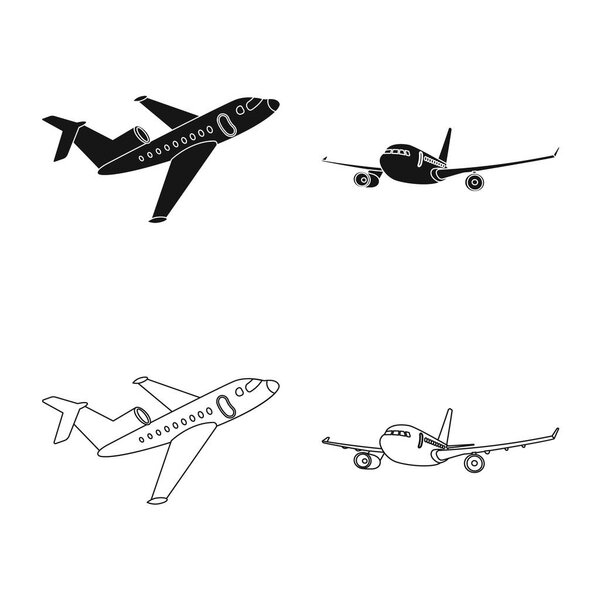 Isolated object of plane and transport symbol. Set of plane and sky stock vector illustration.