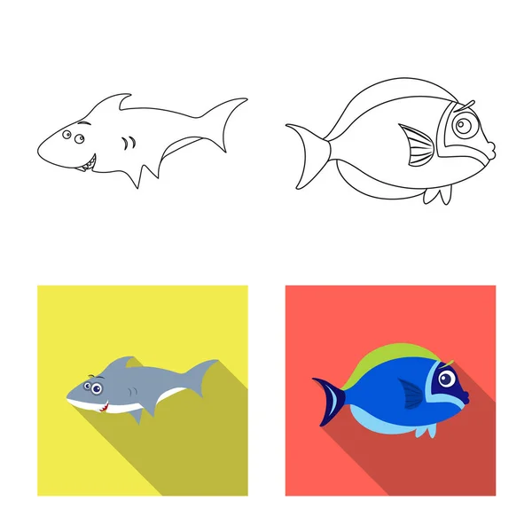 Oggetto isolato di mare e logo animale. Raccolta di mare e stock marino simbolo per il web . — Vettoriale Stock