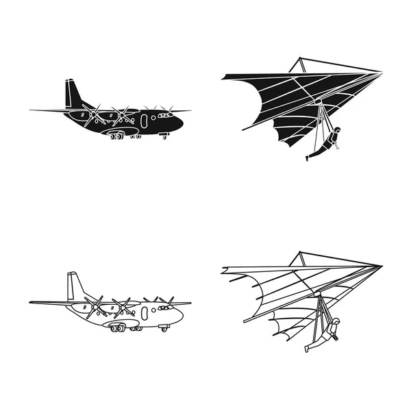 Vektordesign von Flugzeug und Transportsymbol. Sammlung von Flugzeug- und Himmelsvektorillustrationen. — Stockvektor