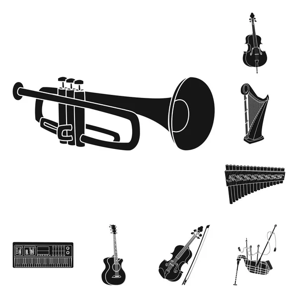 Изолированный музыкальный объект и символ мелодии. Коллекция музыкальных и инструментальных векторных значков для склада . — стоковый вектор