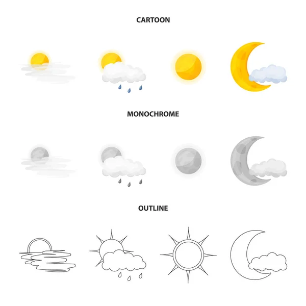 Izolovaný objekt symbolu počasí a klimatu. Kolekce z počasí a cloud vektorové ilustrace. — Stockový vektor
