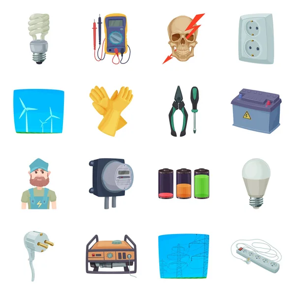 Vector ontwerp van elektriciteit en elektrische symbool. Collectie van elektriciteit en energie aandelensymbool voor web. — Stockvector