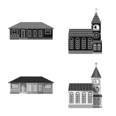 Bina ve açık yalıtılmış nesne sembol. Bina ve çatı hisse senedi vektör çizim koleksiyonu.