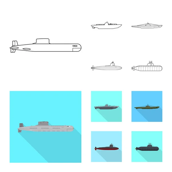Objeto isolado de guerra e símbolo de navio. Conjunto de ícone de vetor de guerra e frota para estoque . — Vetor de Stock
