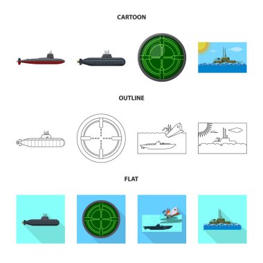 İşareti savaş ve gemi tasarımı vektör. Savaş ve hisse senedi için filo vektör simge kümesi.