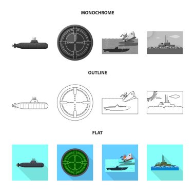 Savaş ve gemi işareti illüstrasyon vektör. Savaş ve web için filo hisse senedi simgesi.