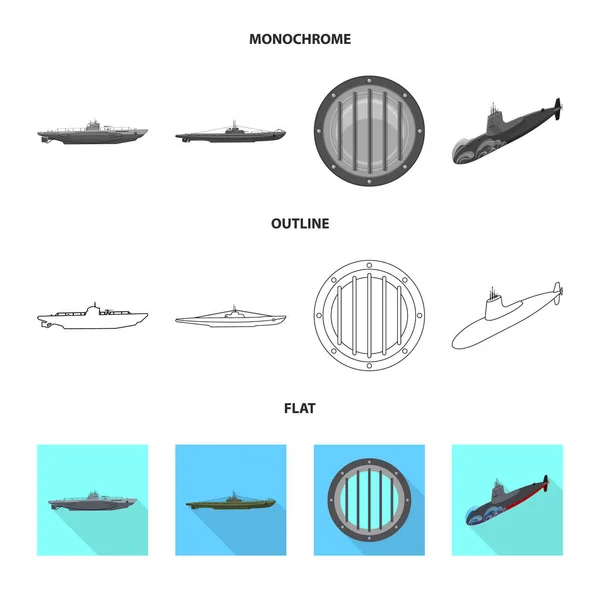 Ilustração vetorial da guerra e logotipo do navio. Conjunto de símbolo de estoque de guerra e frota para web . — Vetor de Stock