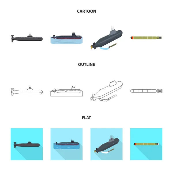 Illustrazione vettoriale della guerra e icona della nave. Raccolta di simboli di guerra e di azione della flotta per il web . — Vettoriale Stock