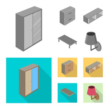 Yatak odası ve oda logo yalıtılmış nesne. Hisse senedi için yatak ve mobilya vektör simge topluluğu.