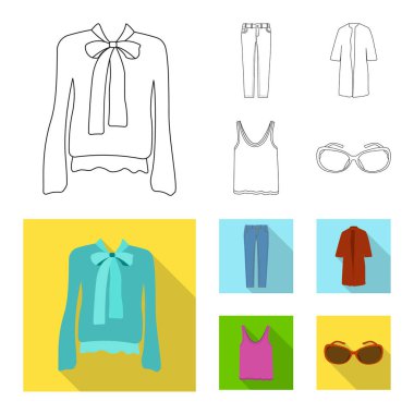 Kadın ve giyim simge vektör tasarımı. Kadın ayarla ve stok vektör çizim giymek.