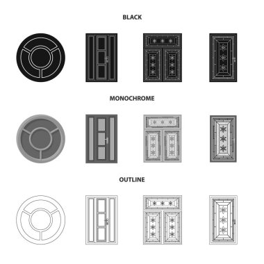 Kapı ve ön sembol yalıtılmış nesne. Kapı ve ahşap hisse senedi simgesi web için set.