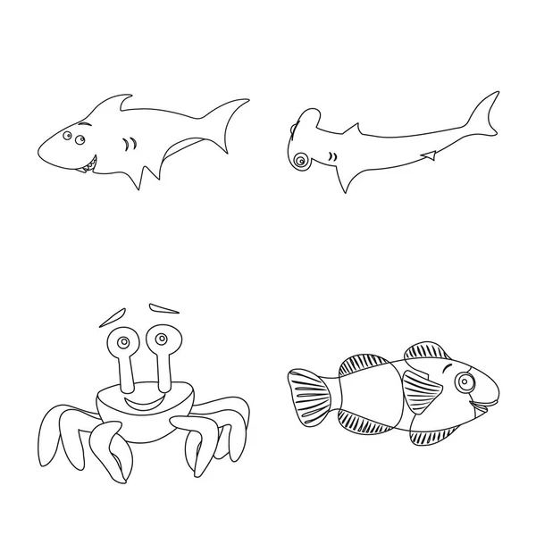 Vektor-Design von Meer und Tier-Symbol. Sammlung von Meeres- und Meereslagersymbolen für das Web. — Stockvektor