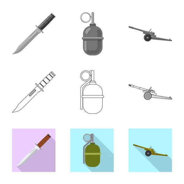 Isolated object of weapon and gun icon. Set of weapon and army vector icon for stock. — Stock Vector