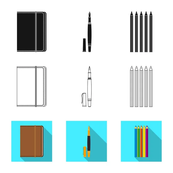 Conception vectorielle du logo de bureau et d'approvisionnement. Collecte d'illustrations vectorielles de matériel scolaire et de bureau . — Image vectorielle