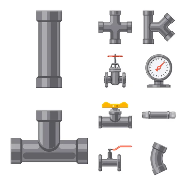 Projeto vetorial de tubo e sinal de tubo. Coleção de ilustrações vetoriais de tubulação e tubulação . —  Vetores de Stock