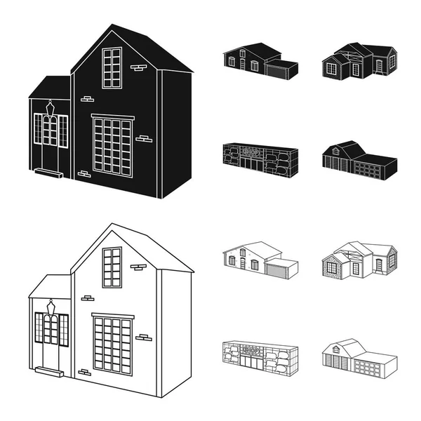 Design vettoriale della facciata e del logo dell'alloggiamento. Set di icone vettoriali per facciate e infrastrutture per stock . — Vettoriale Stock