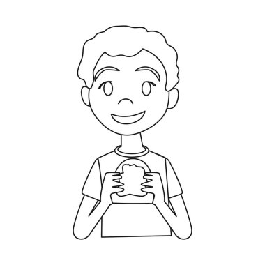 Çocuk ve sandviç sembolü yalıtılmış nesne. Hisse senedi için çocuk ve tereyağı vektör simge topluluğu.