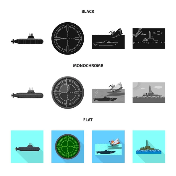 Diseño vectorial de guerra y logotipo del barco. Colección de guerra y flota símbolo de stock para la web . — Vector de stock