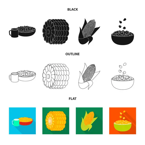 Ilustração vetorial do campo de milho e sinal vegetal. Conjunto de campo de milho e ícone vetorial vegetariano para estoque . — Vetor de Stock