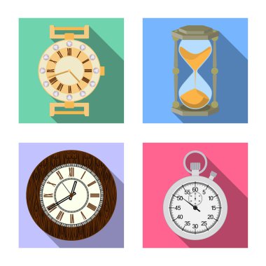 Saat ve saat logo vektör tasarımı. Web için saat ve daire hisse senedi simgesi kümesi.