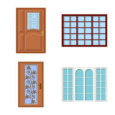 Kapı ve ön simge vektör Illustration. Kapı ve hisse senedi için ahşap vektör simge kümesi.
