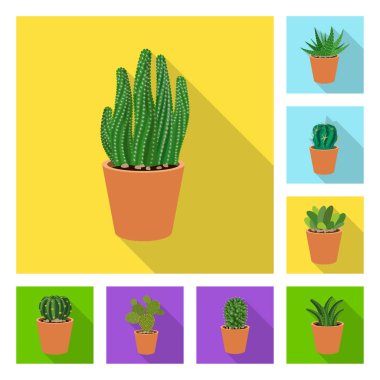 Bir kaktüs ve pot işaret illüstrasyon vektör. Kaktüs ve kaktüsler hisse senedi vektör çizim.