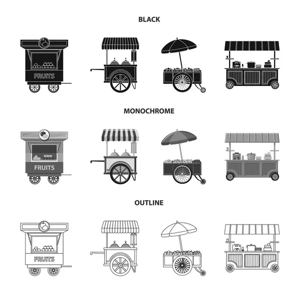 Vektorillustration des Marktes und des äußeren Symbols. Illustration von Markt- und Nahrungsmittelvorräten. — Stockvektor