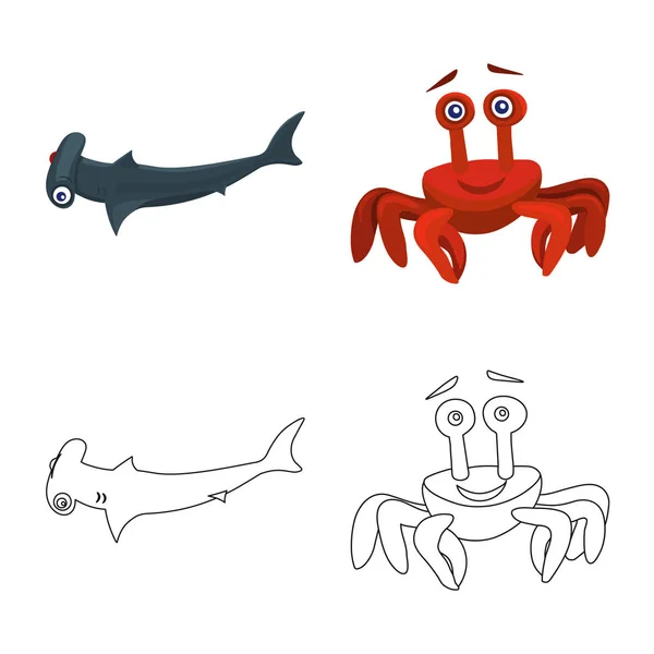Isolierte Objekt des Meeres und Tier-Logo. Sammlung von Meeres- und Meeresvektorsymbolen für Aktien. — Stockvektor