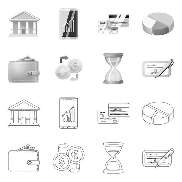 Ilustración vectorial del icono del banco y el dinero. Conjunto de banco y el símbolo de acciones de la factura para web . — Vector de stock