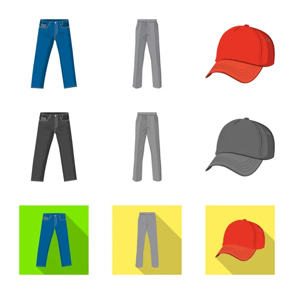 Oggetto isolato di uomo e logo di abbigliamento. Set di uomo e indossare stock simbolo per il web . — Vettoriale Stock
