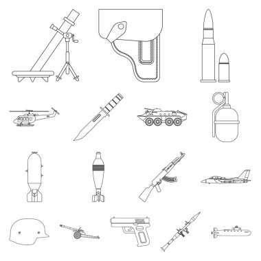 Silah ve silah simge vektör Illustration. Silah ve ordu hisse senedi vektör çizim seti.