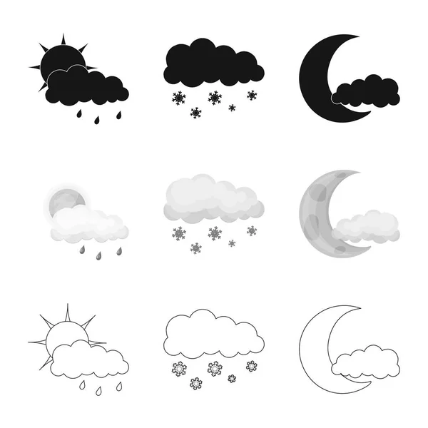 Izolovaný objekt počasí a klimatu loga. Kolekce z počasí a cloud vektorové ilustrace. — Stockový vektor