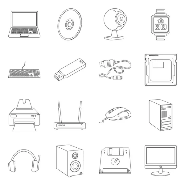 Diseño vectorial del ordenador portátil y el icono del dispositivo. Colección de portátil y servidor icono de vector para stock . — Vector de stock