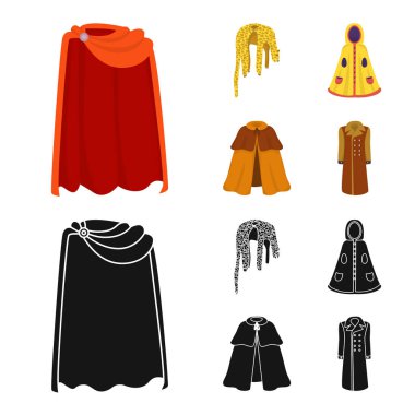 Malzeme ve giyim simge vektör çizimi. Malzeme ve giysi hisse senedi vektör çizim topluluğu.