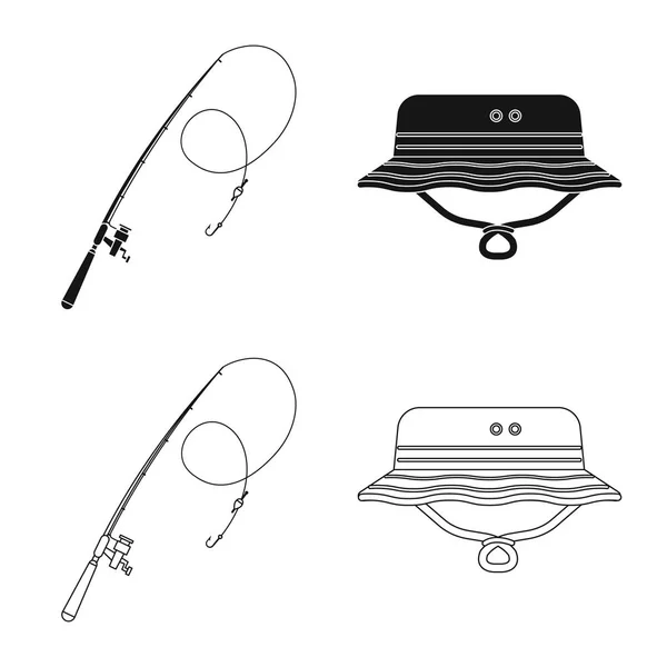 Diseño vectorial de peces y logotipo de pesca. Conjunto de peces y equipo símbolo de stock para web . — Archivo Imágenes Vectoriales