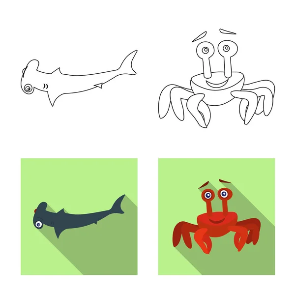 Ilustración vectorial del logotipo marino y animal. Colección de mar y vector marino icono para stock . — Vector de stock