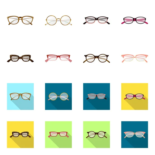 Design vettoriale di occhiali e simbolo della cornice. Set di bicchieri e accessori stock symbol per web . — Vettoriale Stock