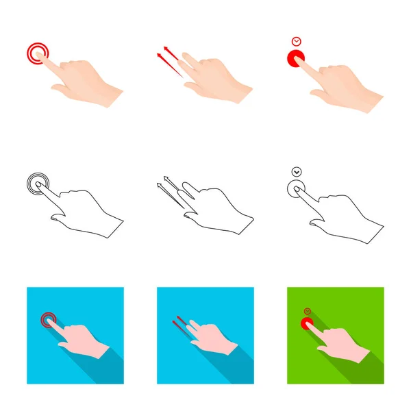 Vectorillustratie van touchscreen en hand logo. Set van touchscreen en touch icoon van de vector voor voorraad. — Stockvector