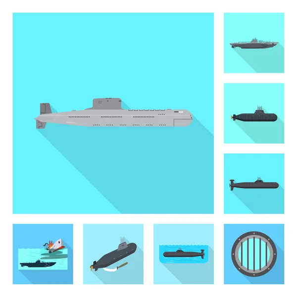 Objeto isolado de ícone militar e nuclear. Conjunto de ilustração vetorial militar e de estoque de navios . — Vetor de Stock