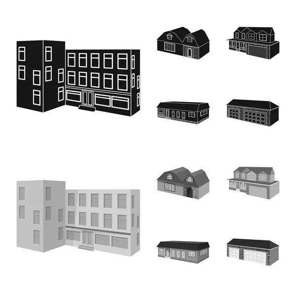 Illustration vectorielle de la façade et du symbole du logement. Collection d'illustrations vectorielles des façades et des infrastructures . — Image vectorielle