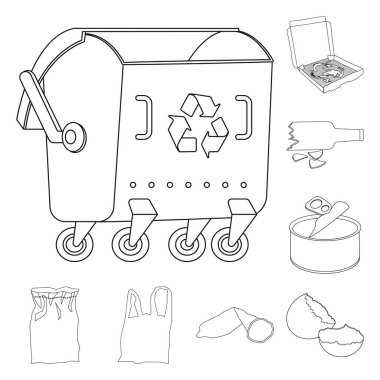 Çöp ve ekoloji simgesi yalıtılmış nesne. Çöp ve hisse senedi vektör çizim geri dönüşüm kümesi.