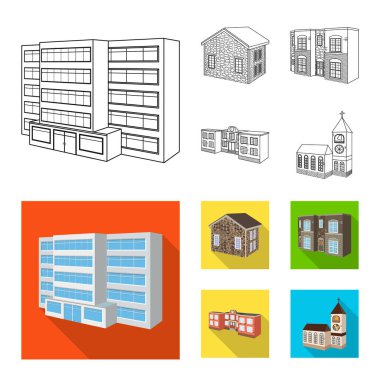 Cephe ve konut işareti tasarımı vektör. Cephe ve altyapı hisse senedi vektör çizim topluluğu.