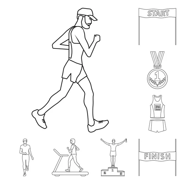 Objeto isolado de exercício e logotipo do sprinter. Conjunto de exercício e ícone de vetor de maratona para estoque . — Vetor de Stock