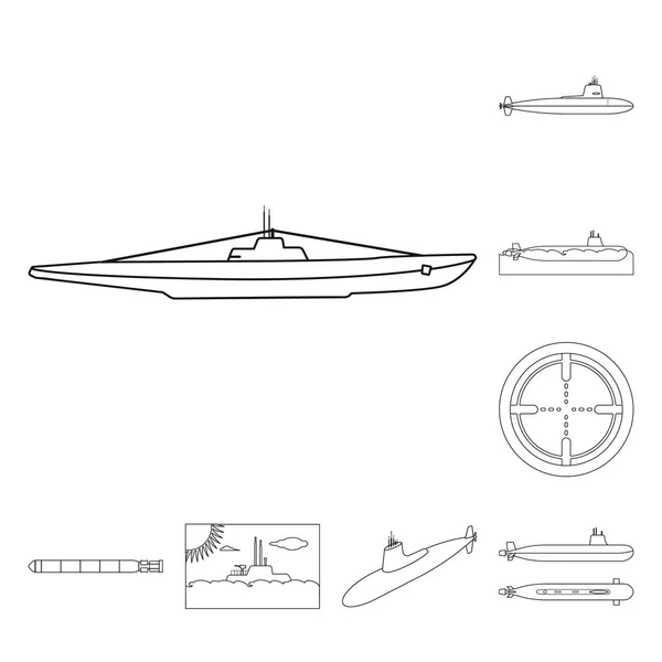 Conception vectorielle du bateau et icône de la marine. Ensemble de bateau et illustration vectorielle de stock profond . — Image vectorielle