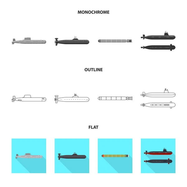 Απομονωμένο αντικείμενο του πολέμου και το πλοίο εικονίδιο. Συλλογή του πολέμου και στόλο σύμβολο μετοχής για το web. — Διανυσματικό Αρχείο