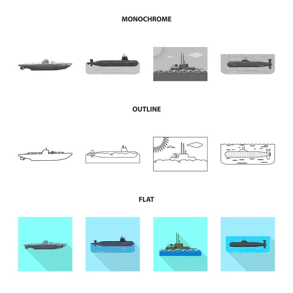 Illustrazione vettoriale della guerra e del segno della nave. Set di icone vettoriali di guerra e flotta per stock . — Vettoriale Stock