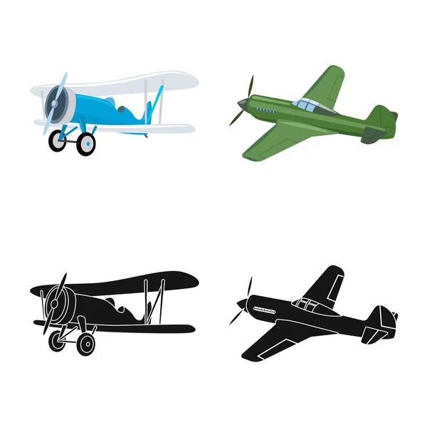 Vektorillustration von Flugzeug und Verkehrszeichen. Set von Flugzeug und Himmelsvektorsymbol für Aktien. — Stockvektor