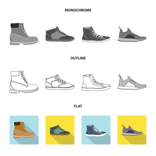 Απομονωμένο αντικείμενο των υποδημάτων και υποδημάτων σύμβολο. Συλλογή παπούτσι και το πόδι σύμβολο μετοχής για το web. — Διανυσματικό Αρχείο