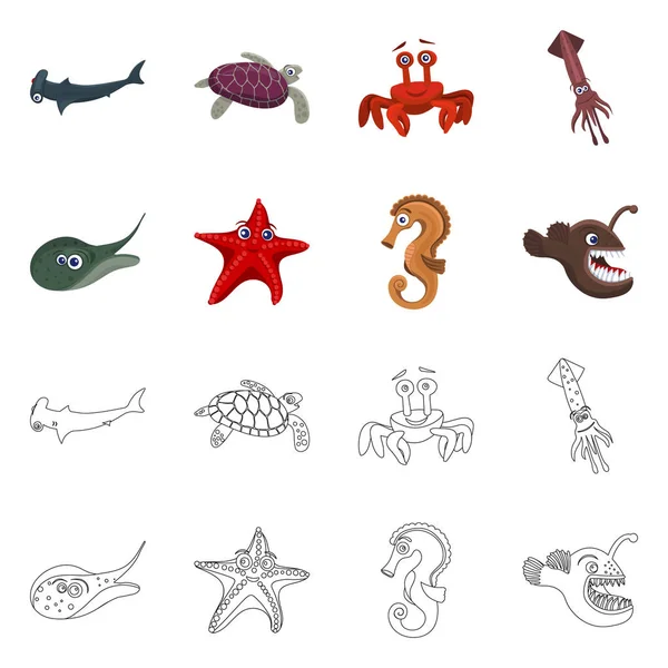 Ilustración vectorial del signo marino y animal. Conjunto de símbolo de stock marino y marino para web . — Vector de stock